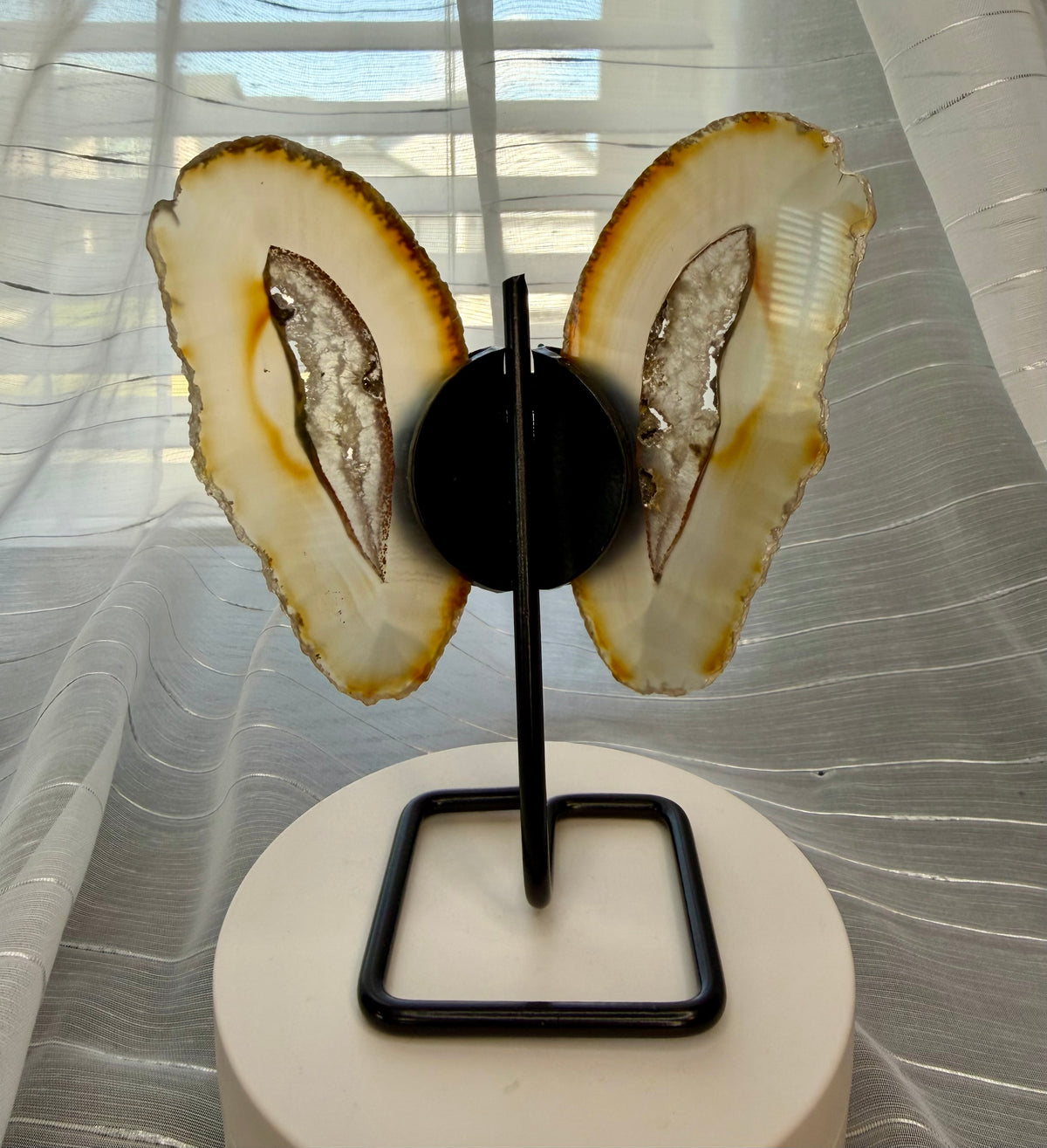 Natural Agate Butterfly Wings on Display Stand - 5.5" Mineral Sculpture - 7.3 oz