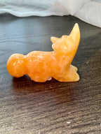 Hand Carved Natural Mexican Orange Calcite Coyote Howling Figurine Mineral Specimen