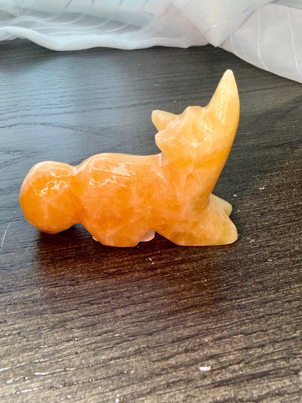 Hand Carved Natural Mexican Orange Calcite Coyote Howling Figurine Mineral Specimen