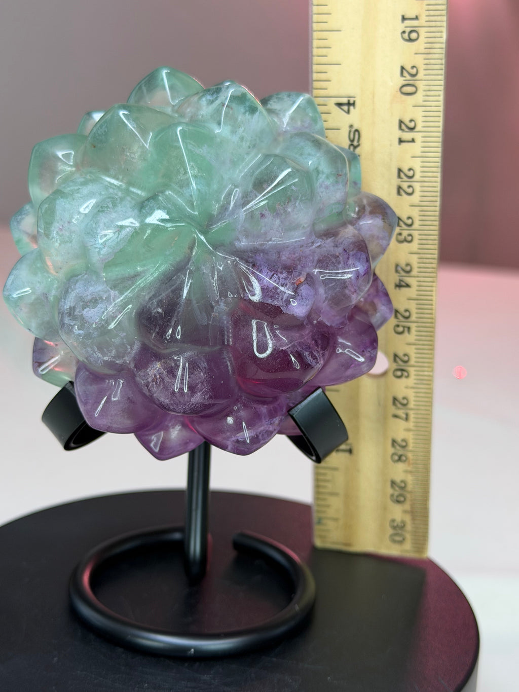 Rainbow Fluorite Flower Succulent Carving on Stand