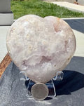 Amazing Large Pink Flower Agate Heart – Druzy Quartz Stone Decor