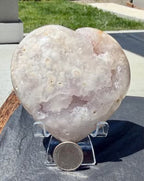 Amazing Large Pink Flower Agate Heart – Druzy Quartz Stone Decor