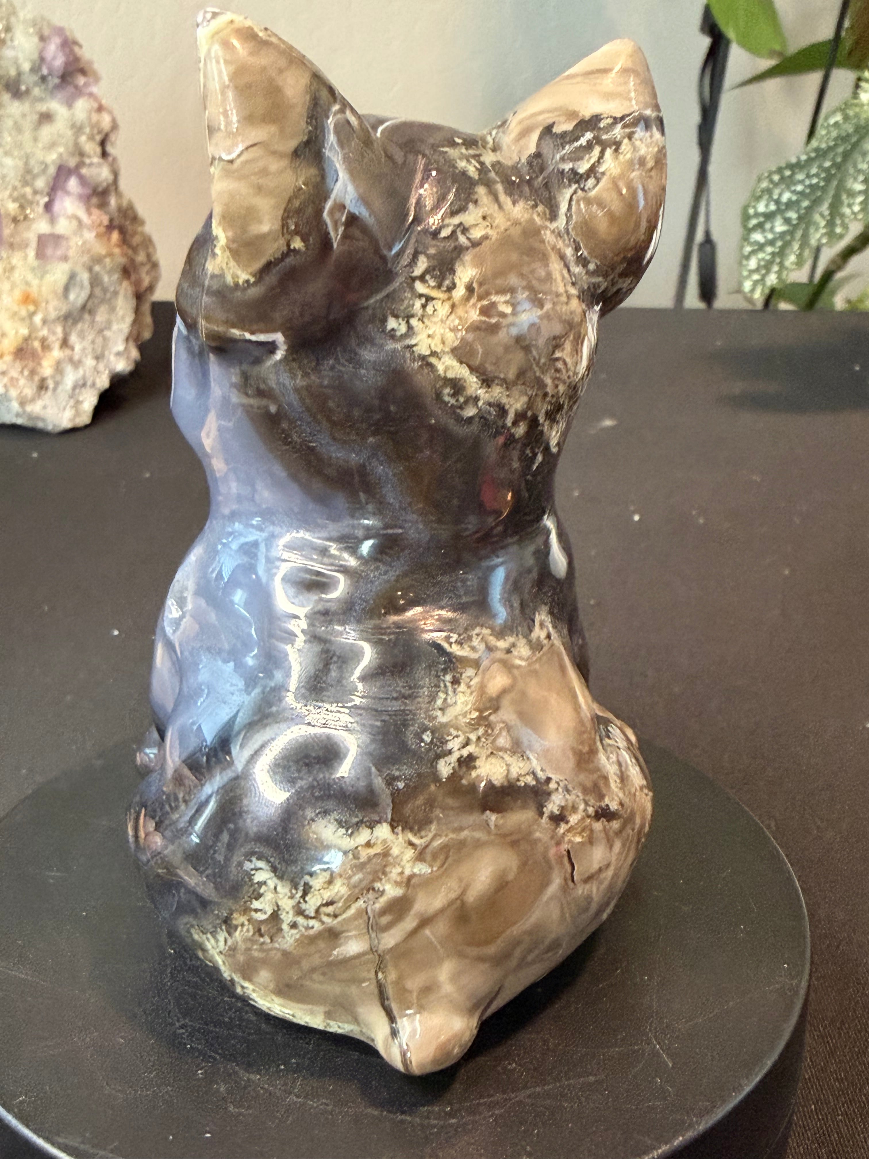 Big Volcano Agate Puppy Crystal Carving (UV Reactive)