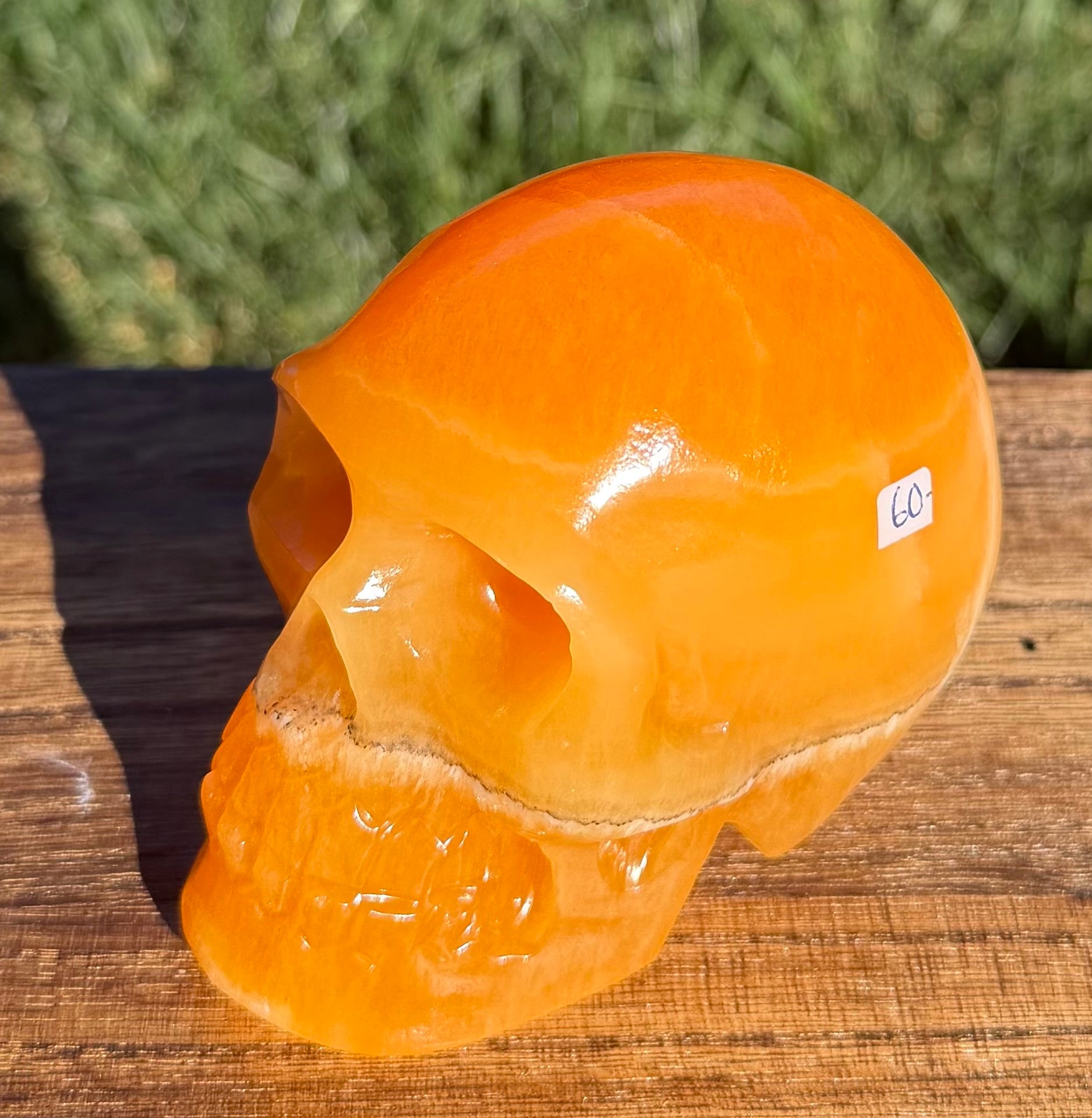 Gorgeous Honey Calcite Skull Carving - Banded Orange Calcite Crystal Skull