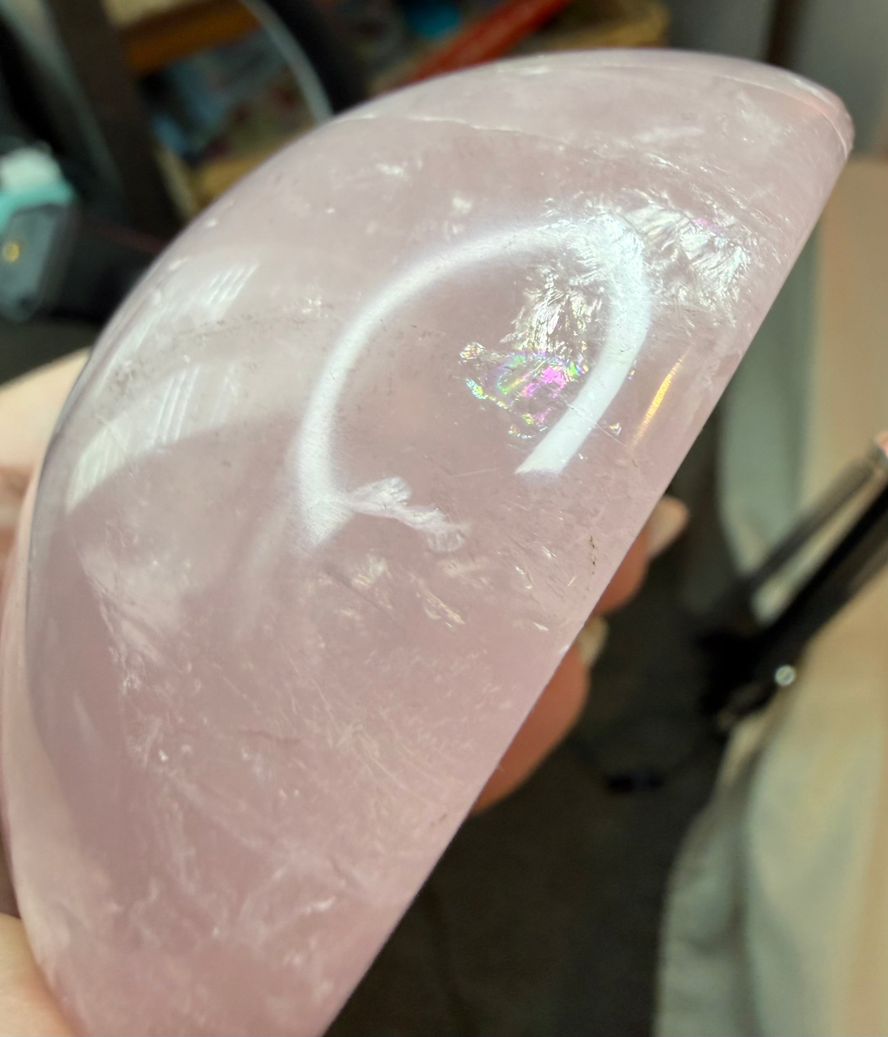 Large Rose Quartz Half Sphere Stone - Polished Pink Dome