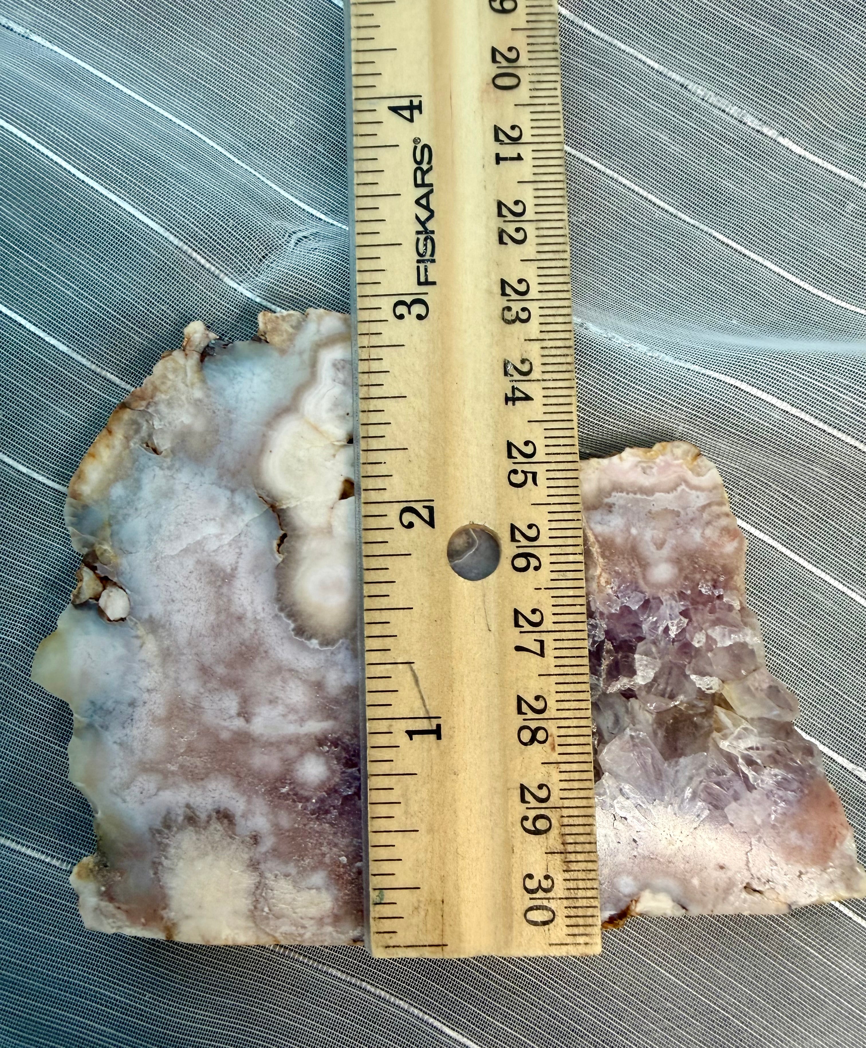 Pink Amethyst Flower Agate Slab with Stand - Natural Crystal Display