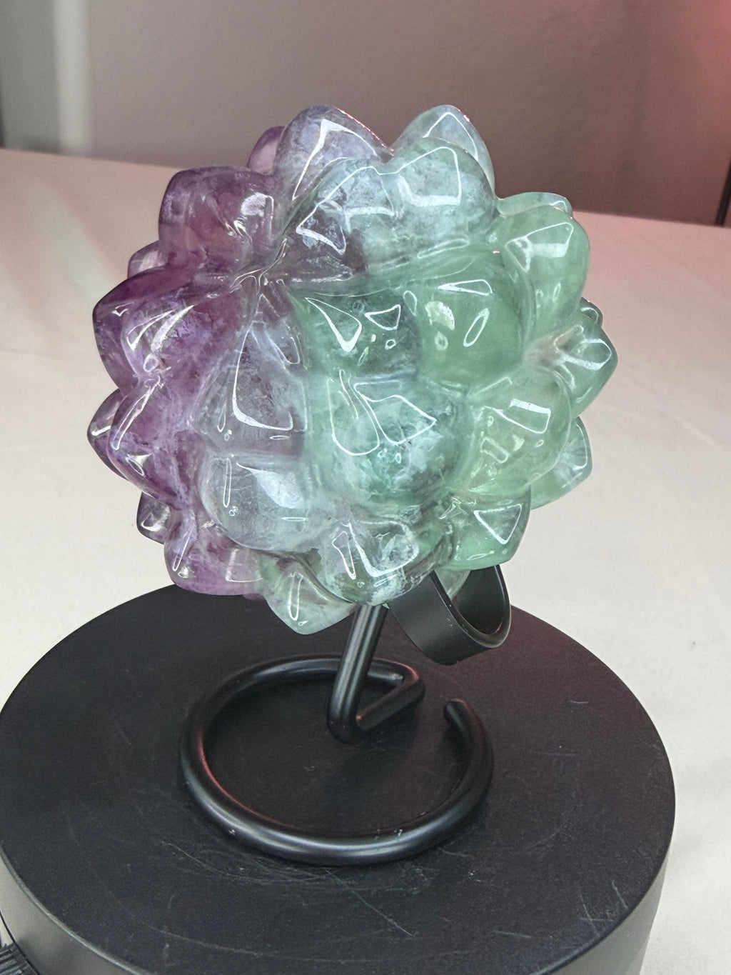 Rainbow Fluorite Flower Succulent Carving on Stand