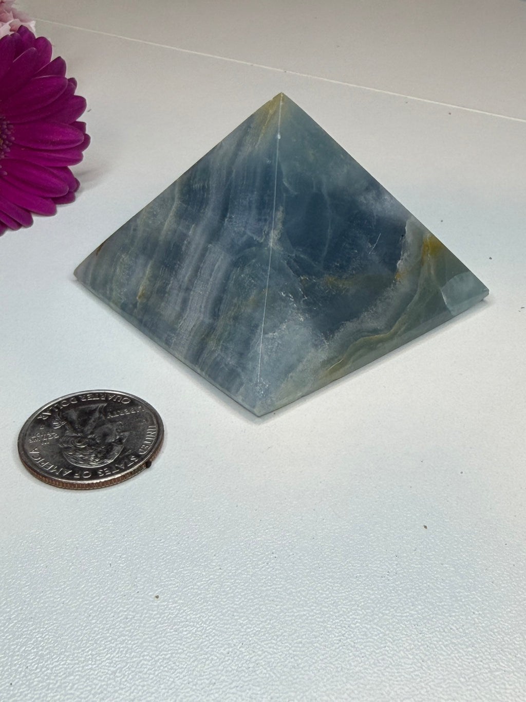 Imperfect Blue Onyx Pyramid - Natural Banded Stone Carving for Home Decor