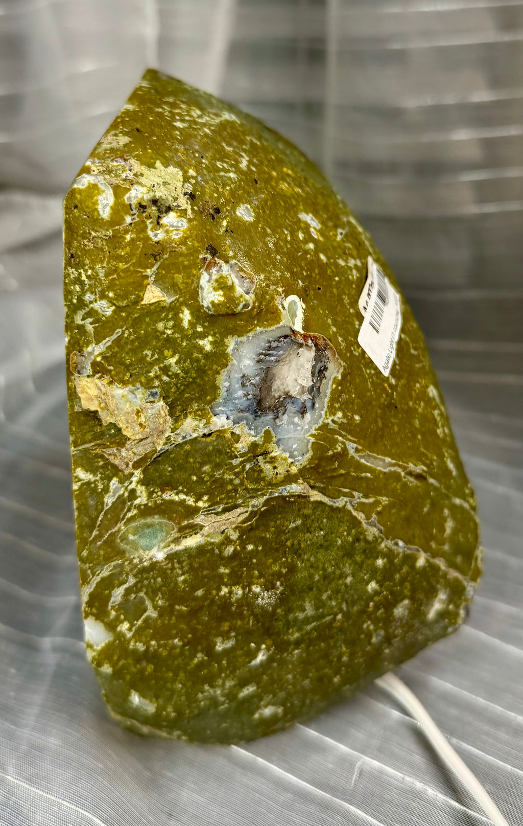 Natural Blue Banded Agate Lamp - Quartz Center with Green Rind