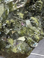 Natural Epidote on Quartz Crystal Cluster - Green Mineral Specimen 2.5"