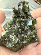Natural Epidote on Quartz Crystal Cluster - Green Mineral Specimen 2.5"