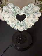 Tree Agate Heart Wing Carving with Stand