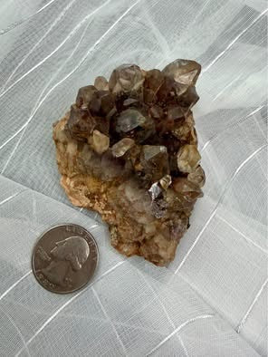 Natural Smoky Brown Stone Cluster with Golden Needle Inclusions