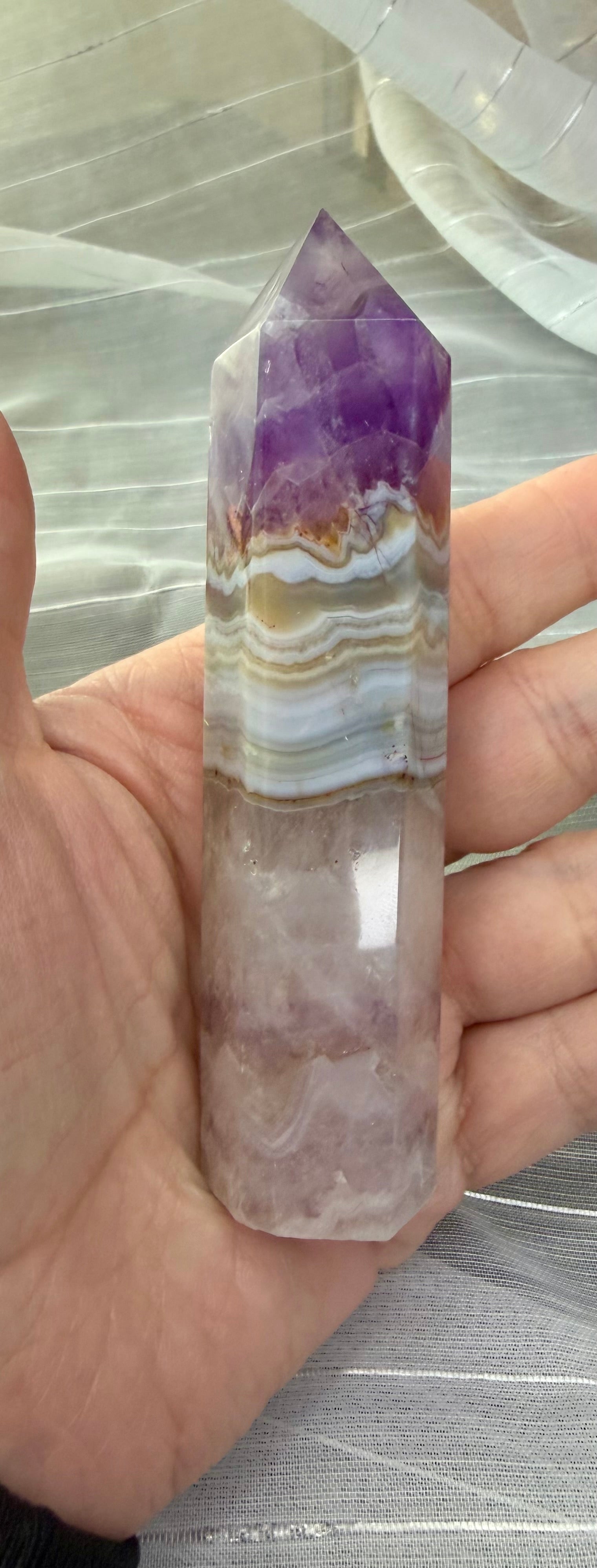 Amethyst Banded Agate Crystal Tower 3.25" - Polished Stone Point