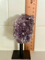Amethyst Crystal Cluster on Metal Stand - Natural Purple Quartz Specimen