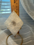 Druzy Quartz Crystal Diamond Carving on Gold Stand