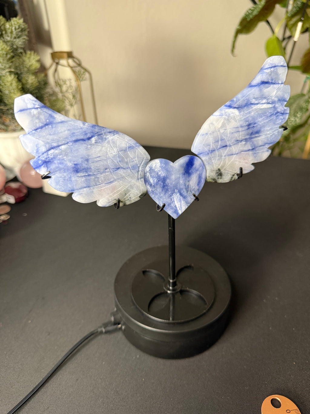 Natural Blue Sodalite Hackmanite Angel Wings with Heart Center