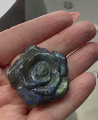 Hand Carved Labradorite Rose Flower, Blue Flash Mini Crystal Carving