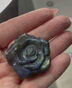 Hand Carved Labradorite Rose Flower, Blue Flash Mini Crystal Carving