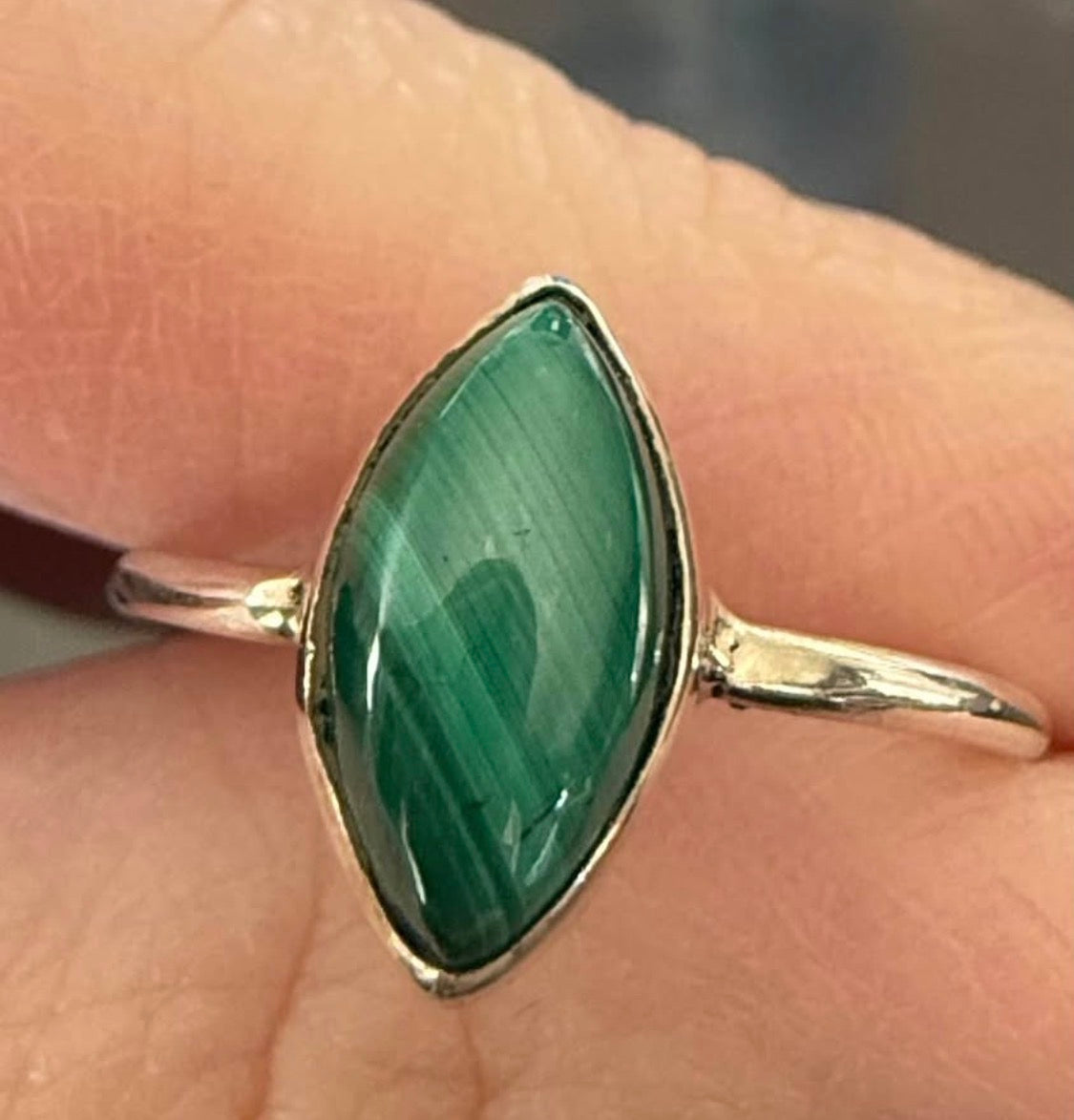 Stunning Malachite Marquise Sterling Silver Ring