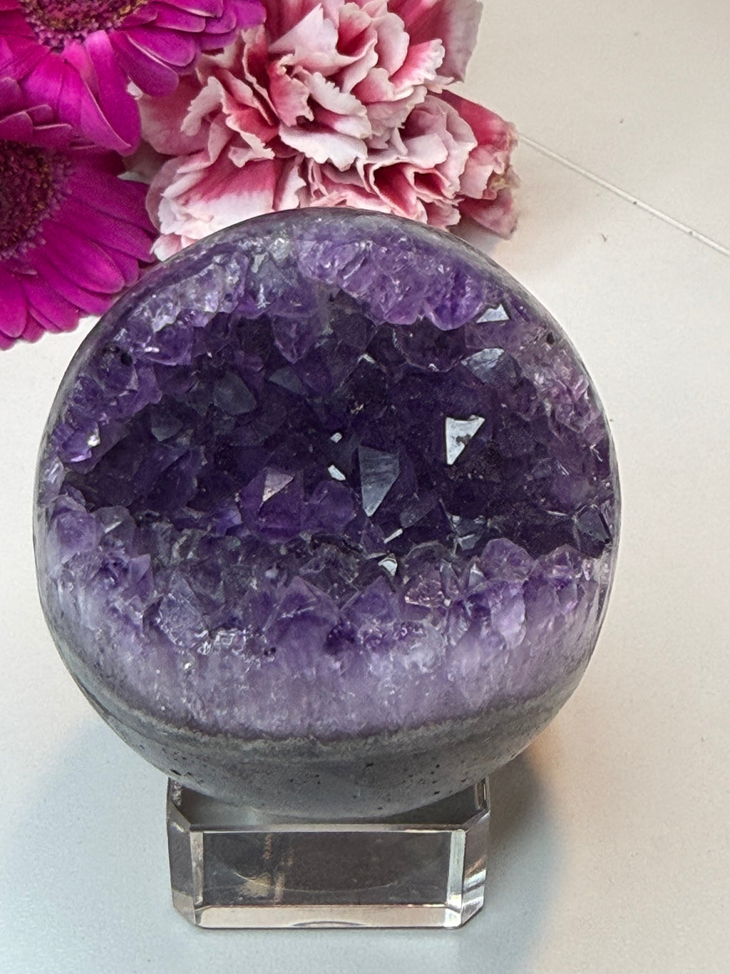Amethyst ‘Pac-Man’ Geode Sphere with Stand - 60 mm