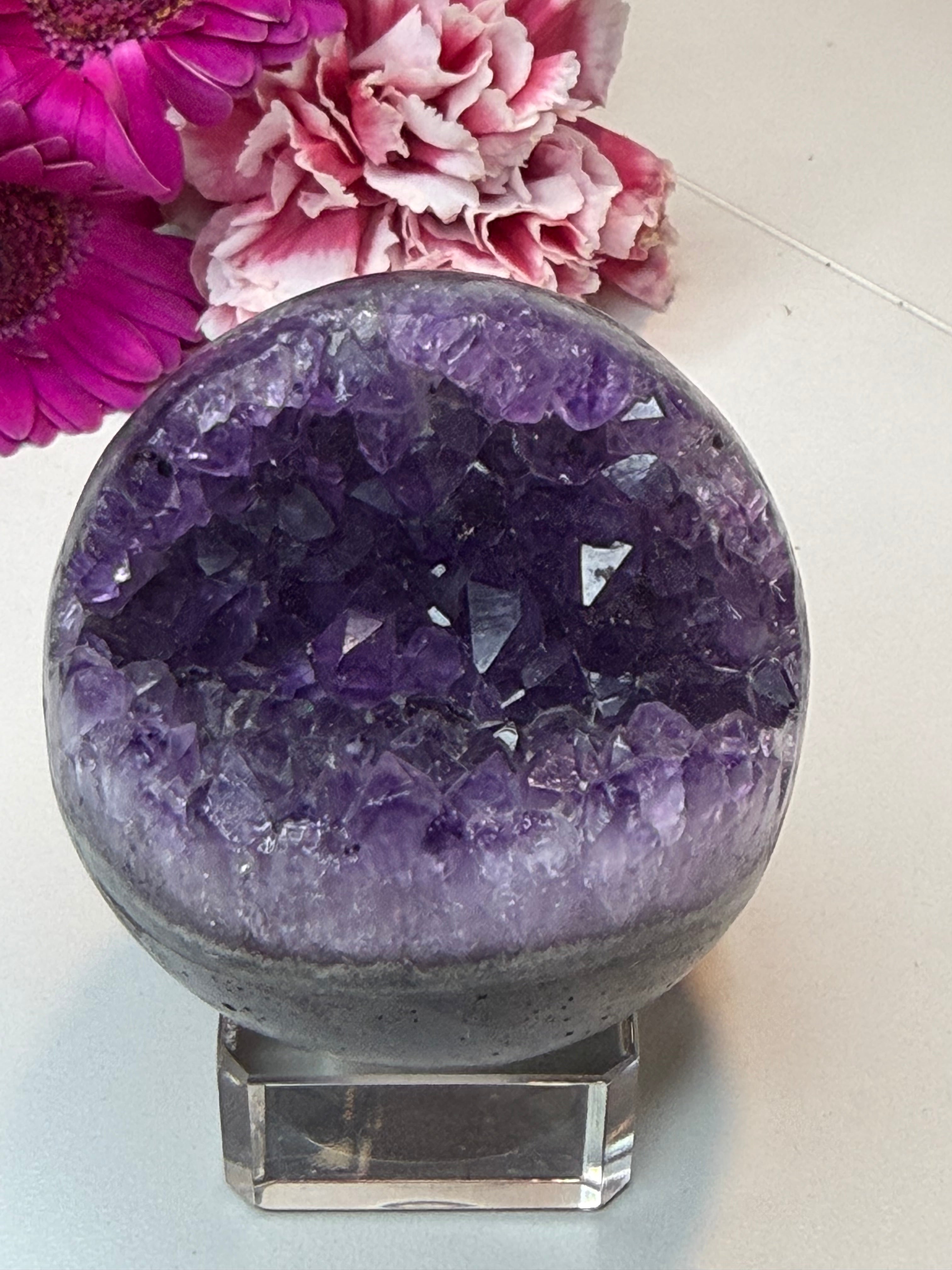 Amethyst ‘Pac-Man’ Geode Sphere with Stand - 60 mm