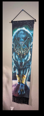 Blue Wolf King Embroidered Tapestry