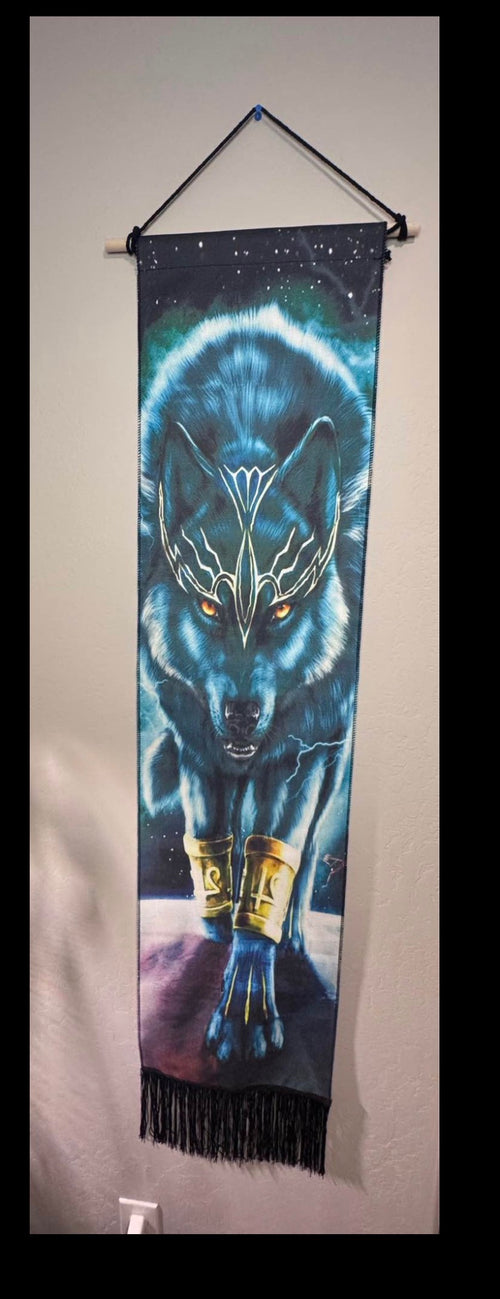 Blue Wolf King Embroidered Tapestry