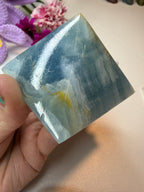 Imperfect Blue Onyx Pyramid - Natural Banded Stone Carving for Home Decor