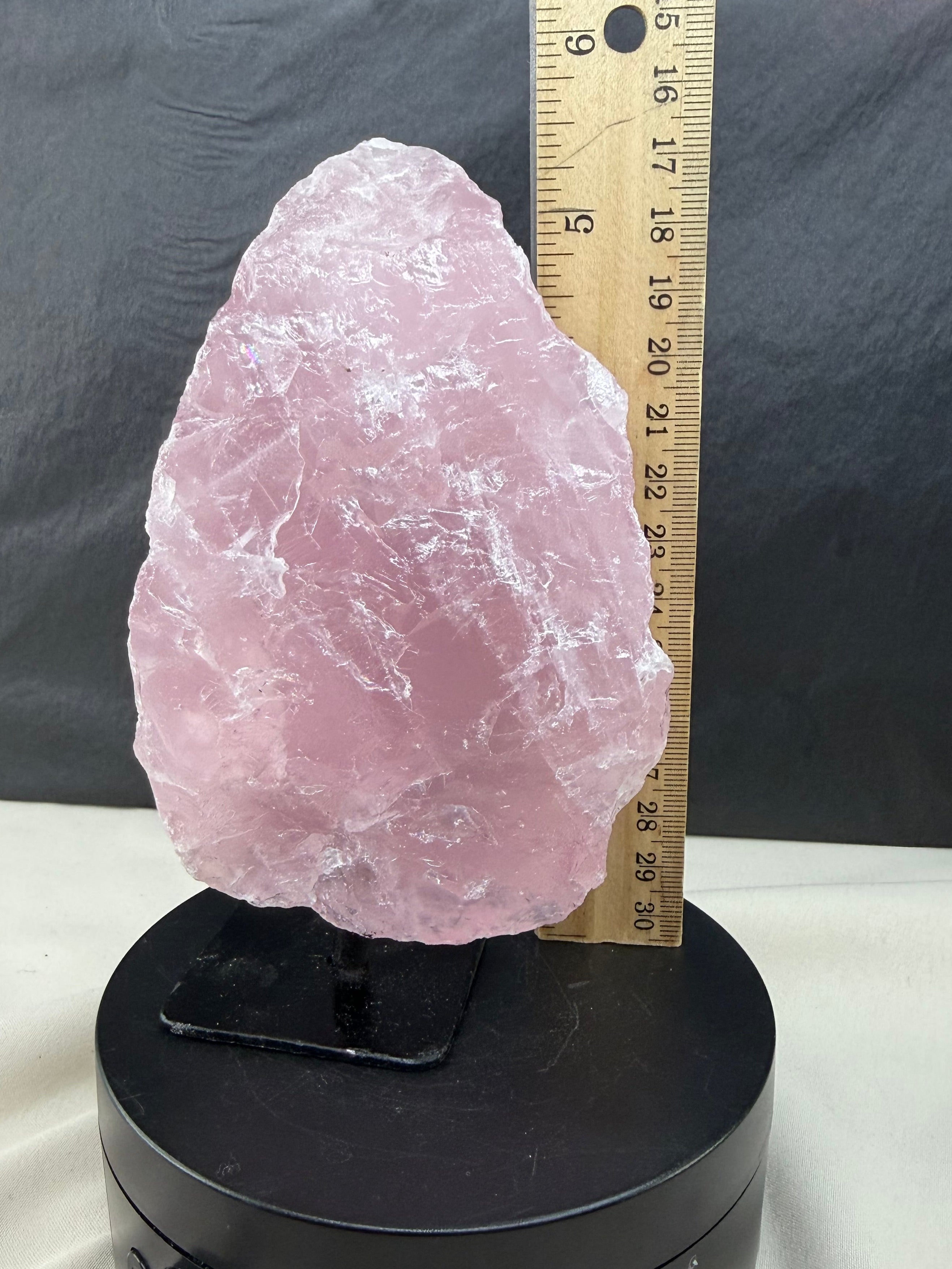 Gemmy Raw Rose Quartz Stone on Metal Stand - Pink Mineral Display Specimen