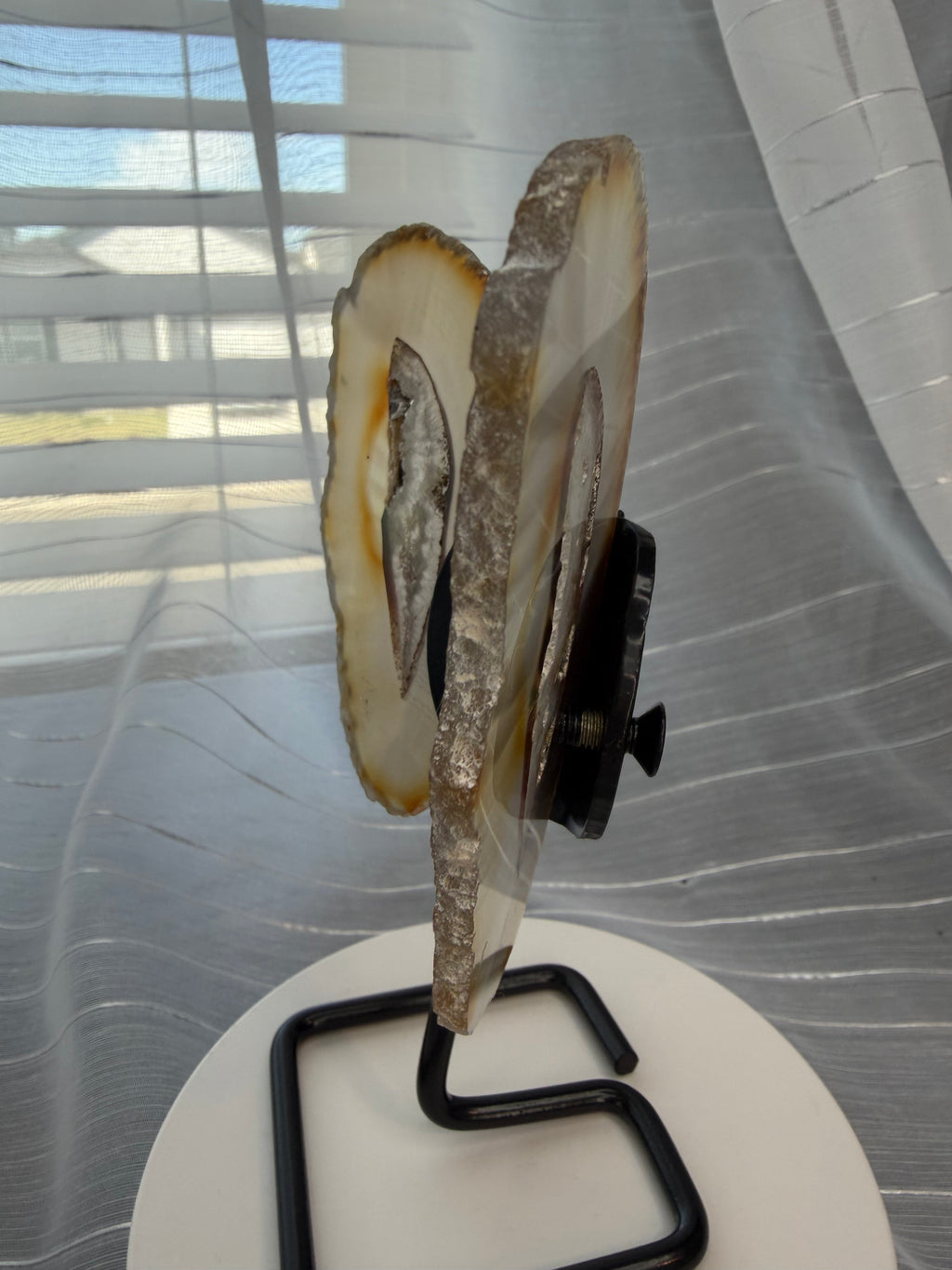 Natural Agate Butterfly Wings on Display Stand - 5.5" Mineral Sculpture - 7.3 oz