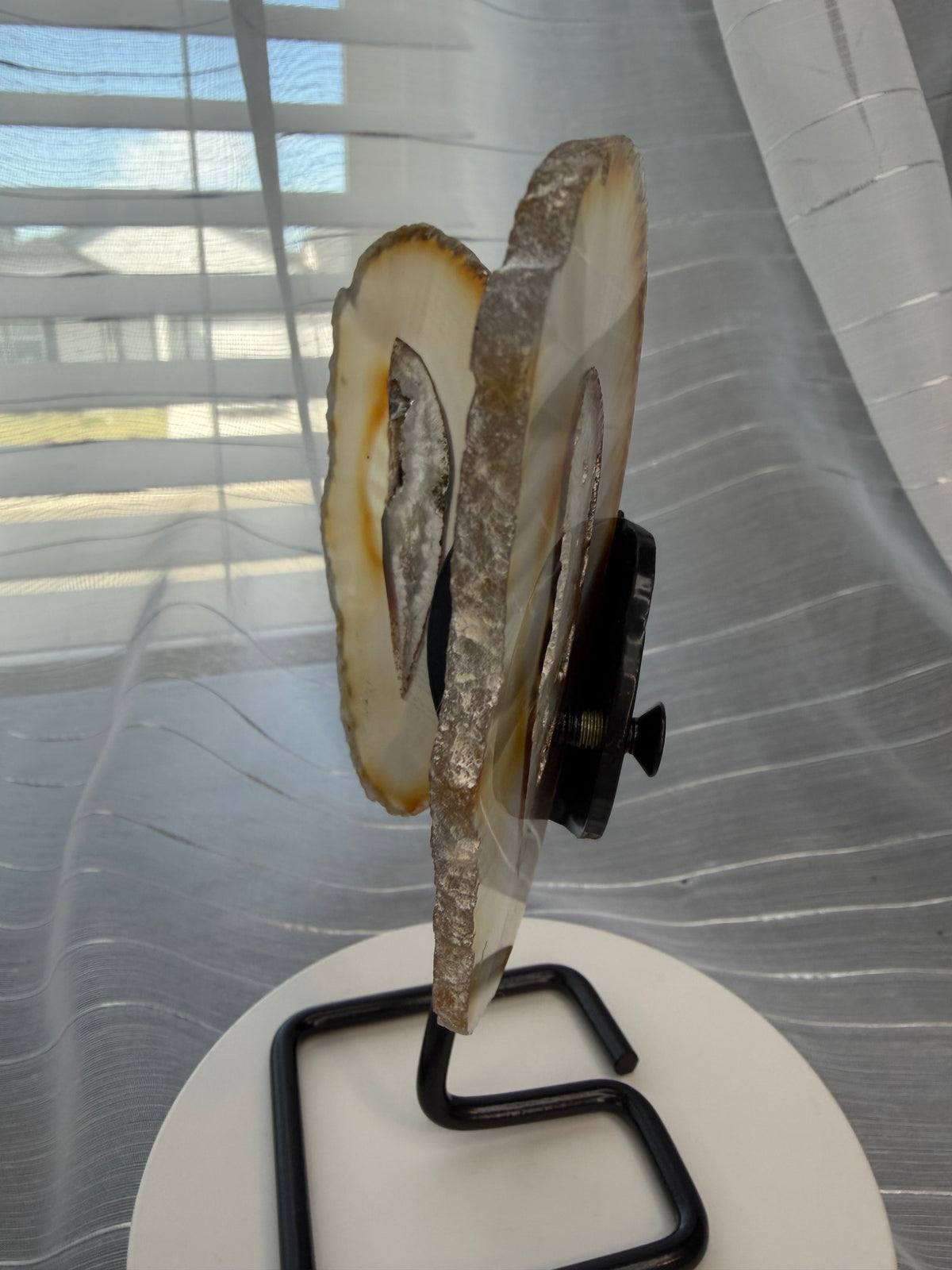 Natural Agate Butterfly Wings on Display Stand - 5.5" Mineral Sculpture - 7.3 oz