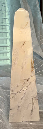 Polished White Druzy
Quartz Tower Obelisk -
Natural Mineral Specimen