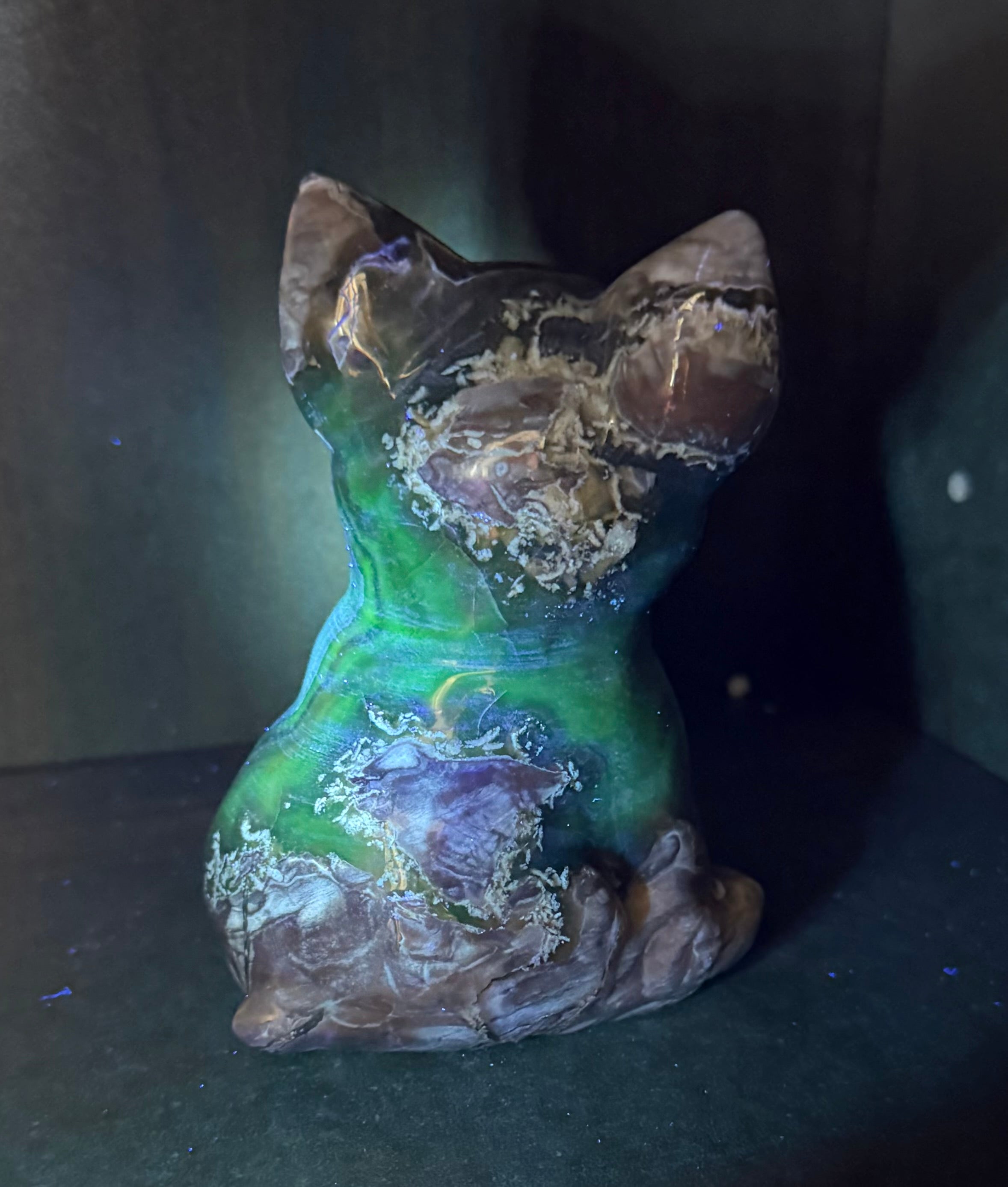 Big Volcano Agate Puppy Crystal Carving (UV Reactive)
