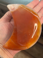 Carnelian Agate Crescent Moon on Stand - Natural Orange Stone 7" Display