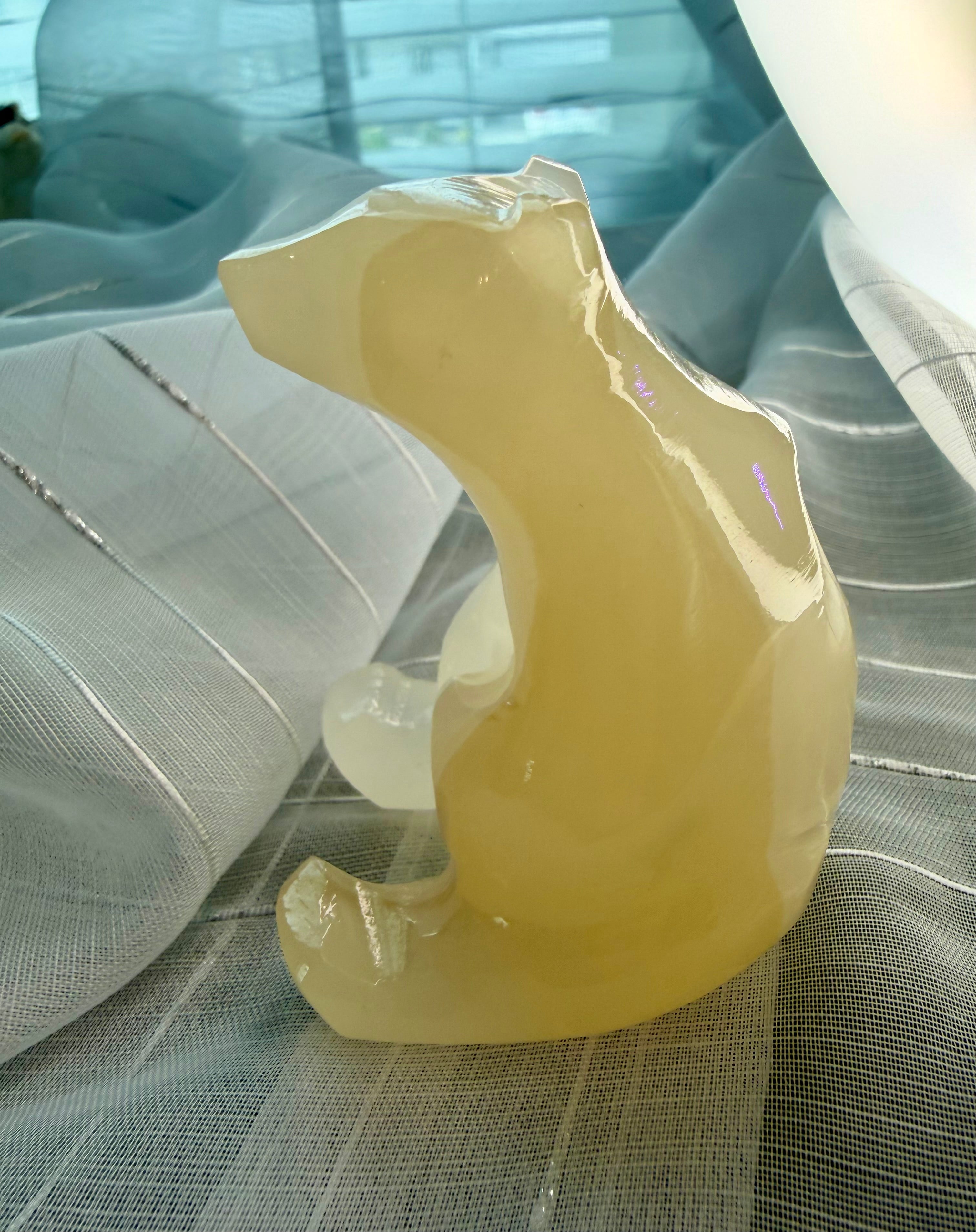 Hand Carved Amber Onyx Polar Bear from Mexico - UV Reactive Stone Figurine