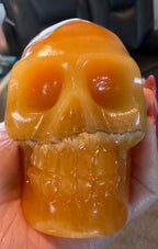 Gorgeous Honey Calcite Skull Carving - Banded Orange Calcite Crystal Skull