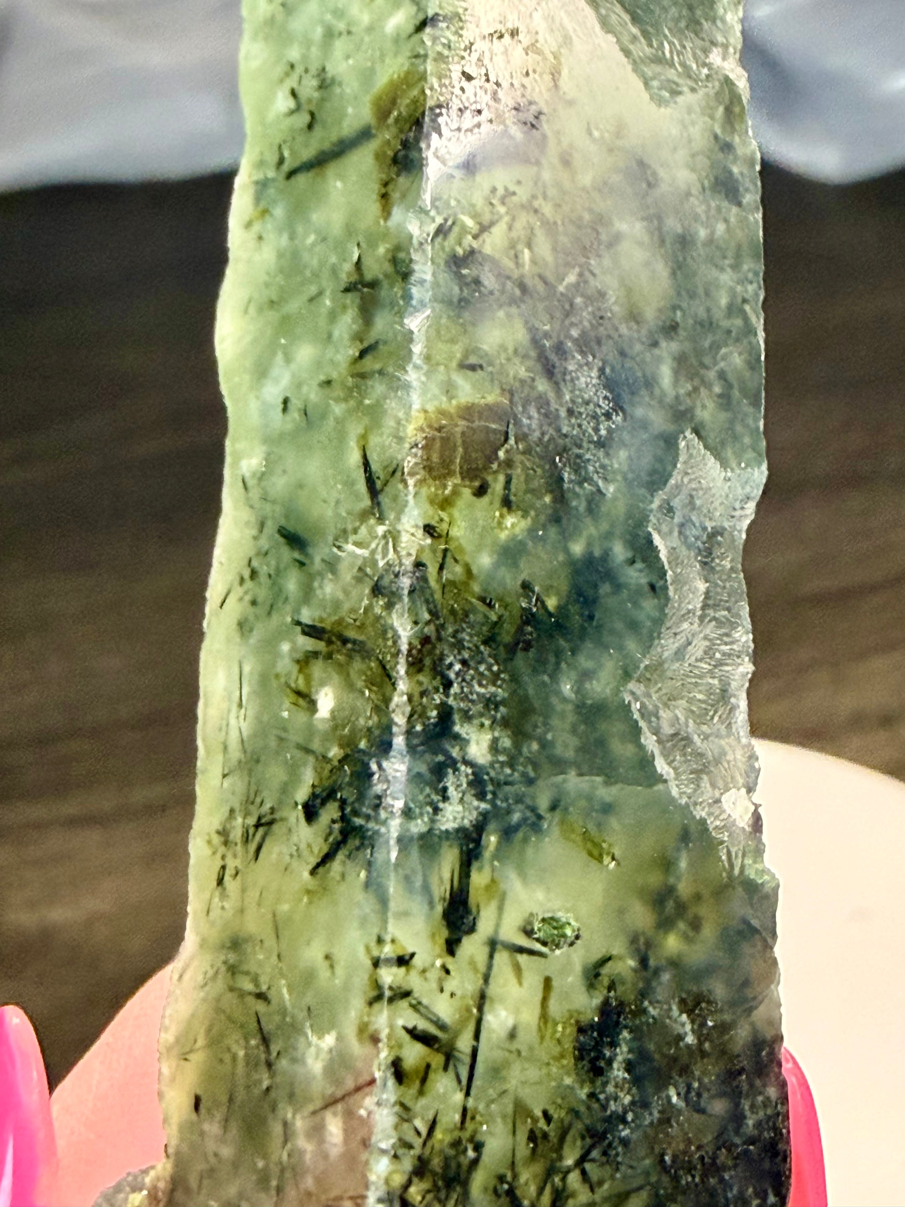 Prehnite with Epidote Crystal Tower Point - Half Polished Half Raw