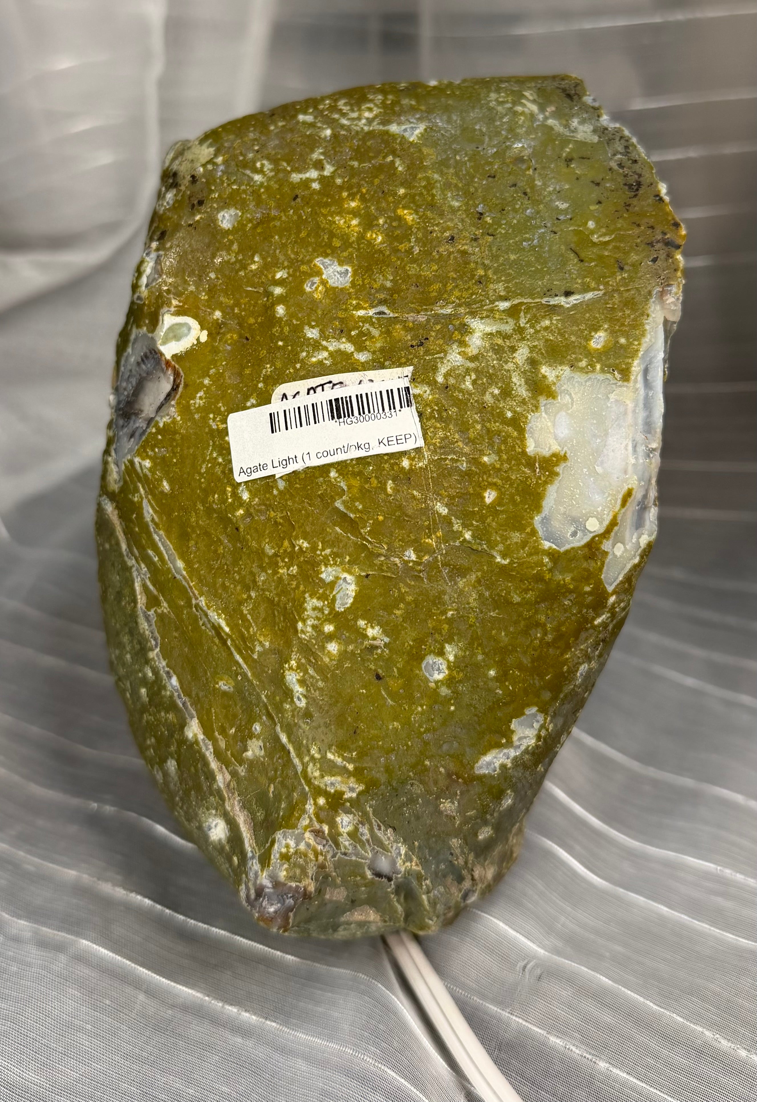 Natural Blue Banded Agate Lamp - Quartz Center with Green Rind