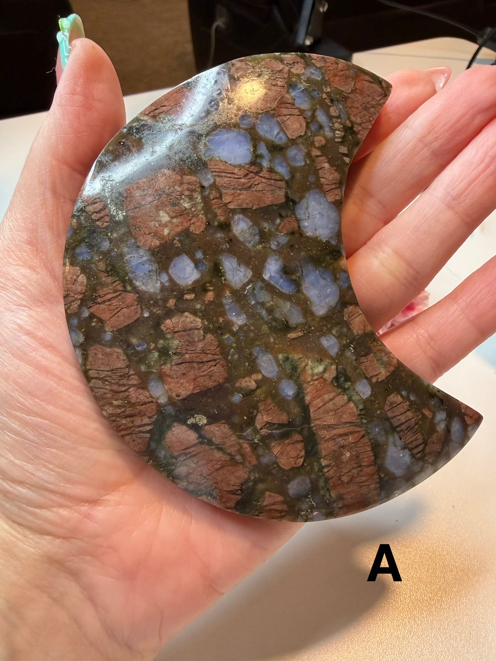 Que Sera Jasper Crescent Moon Carvings