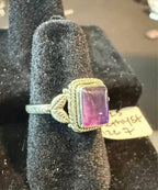 New Genuine Amethyst Stone Ring with Leaf Design