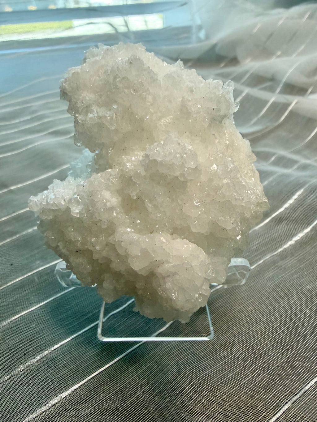 White Calcite Crystal
Cluster 3.5" -
Sparkling Mineral Specimen on Stand