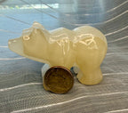 White Onyx Bear Carving - UV Reactive Banded Calcite Grizzly Figurine