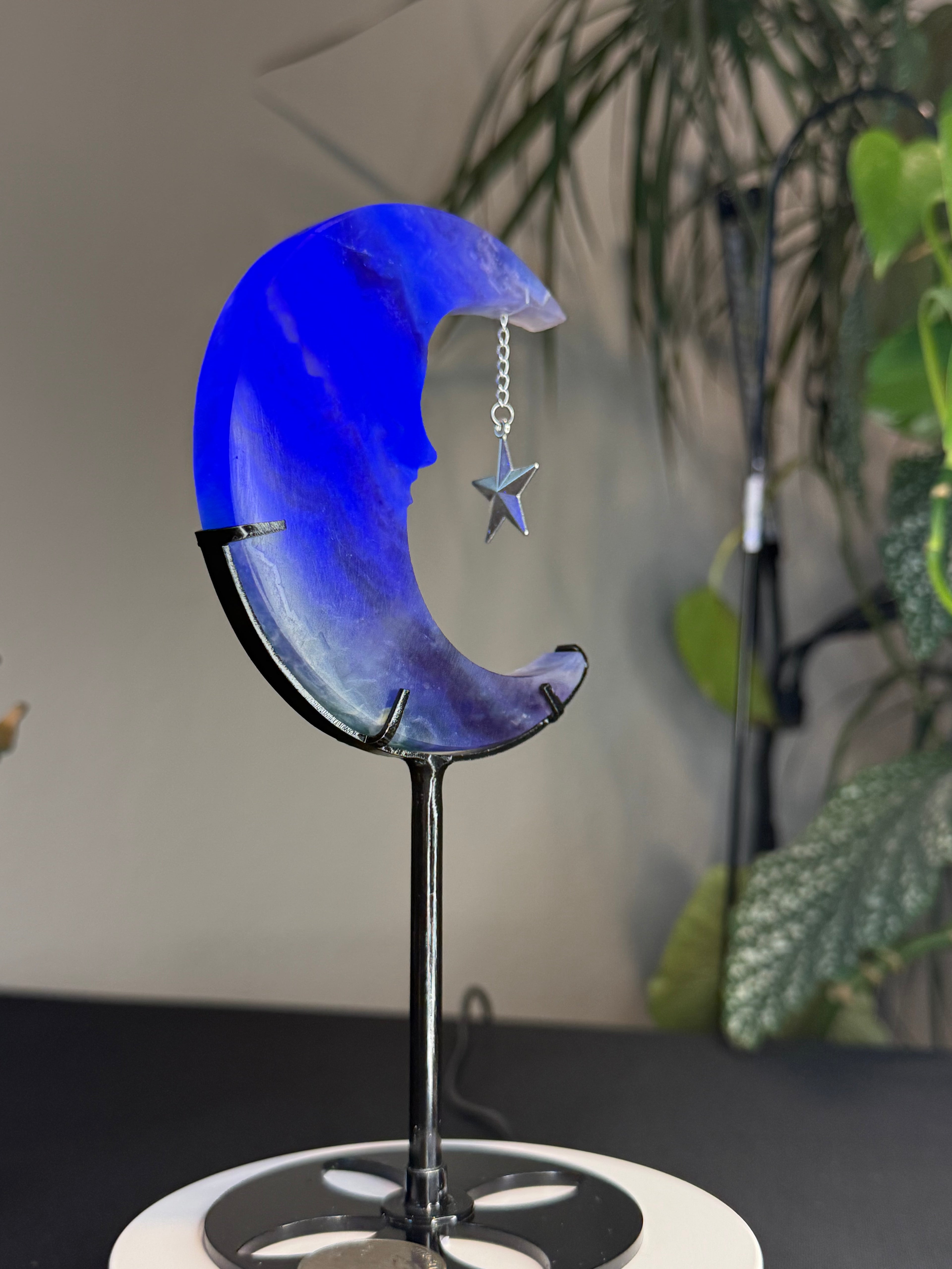 Beautiful Fluorite
Moon Carving with Dangling Metal Star