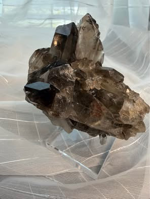 Natural Smoky Quartz Crystal Cluster on Stand