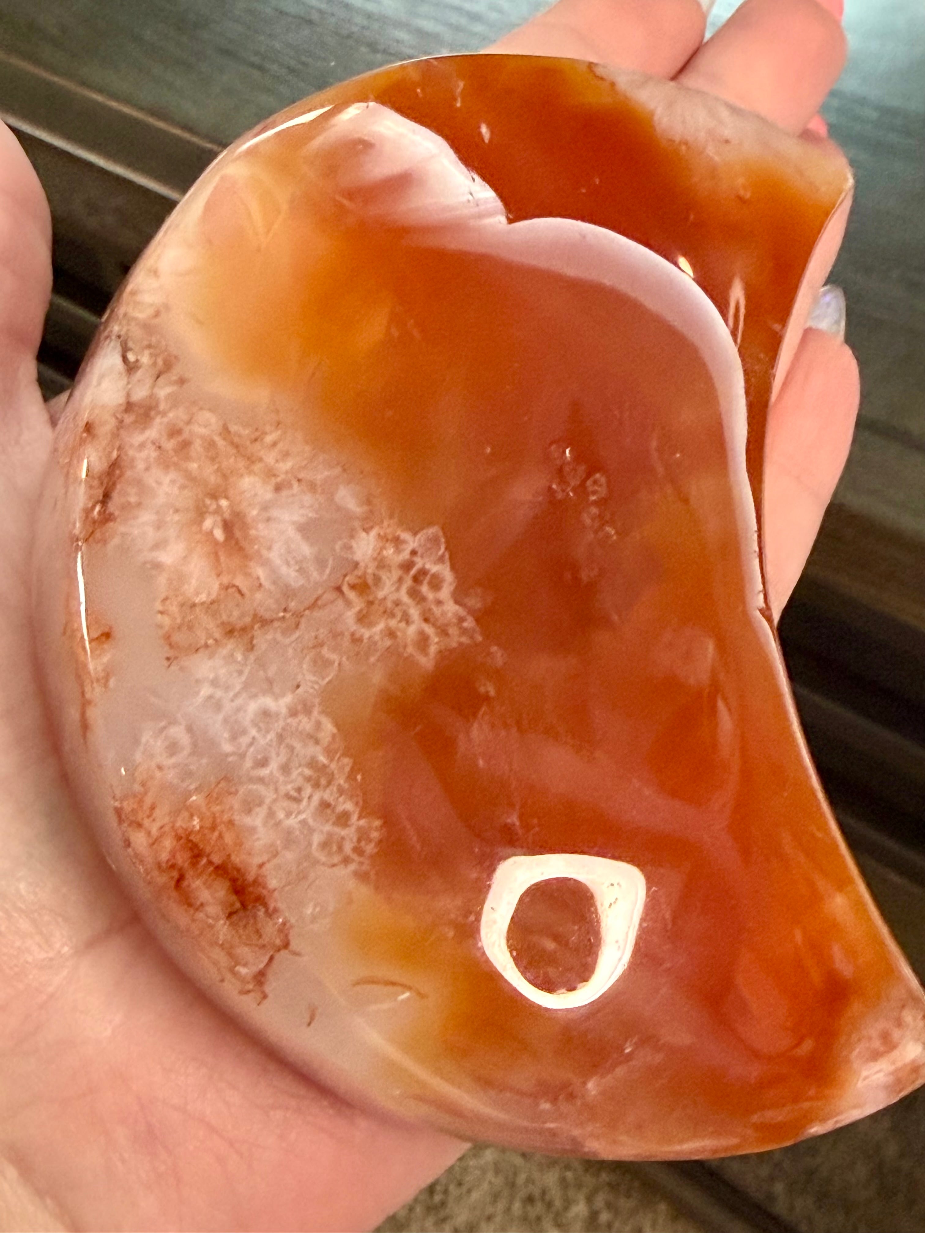 Carnelian Agate Crescent Moon on Stand - Natural Orange Stone 7" Display