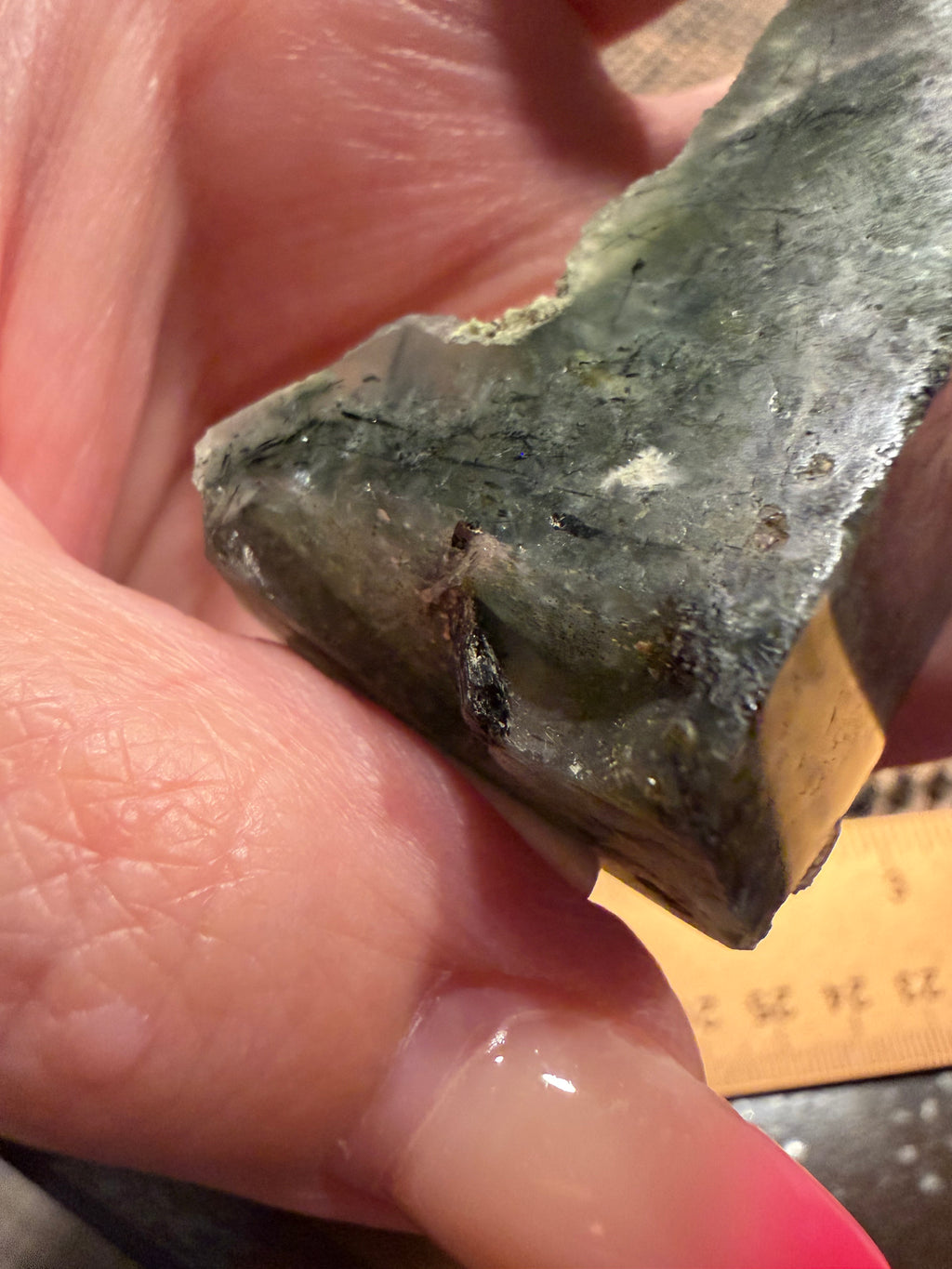 Prehnite with Epidote Crystal Tower Point - Half Polished Half Raw