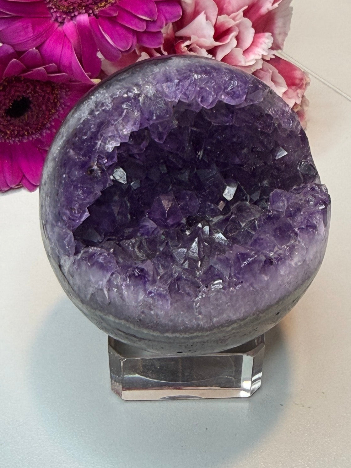 Amethyst ‘Pac-Man’ Geode Sphere with Stand - 60 mm