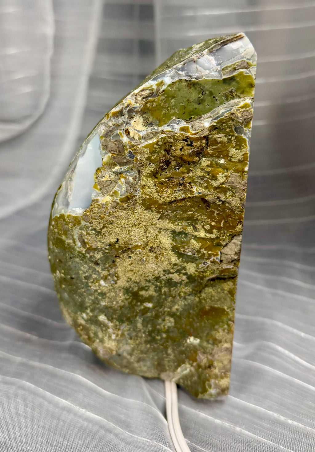 Natural Blue Banded Agate Lamp - Quartz Center with Green Rind