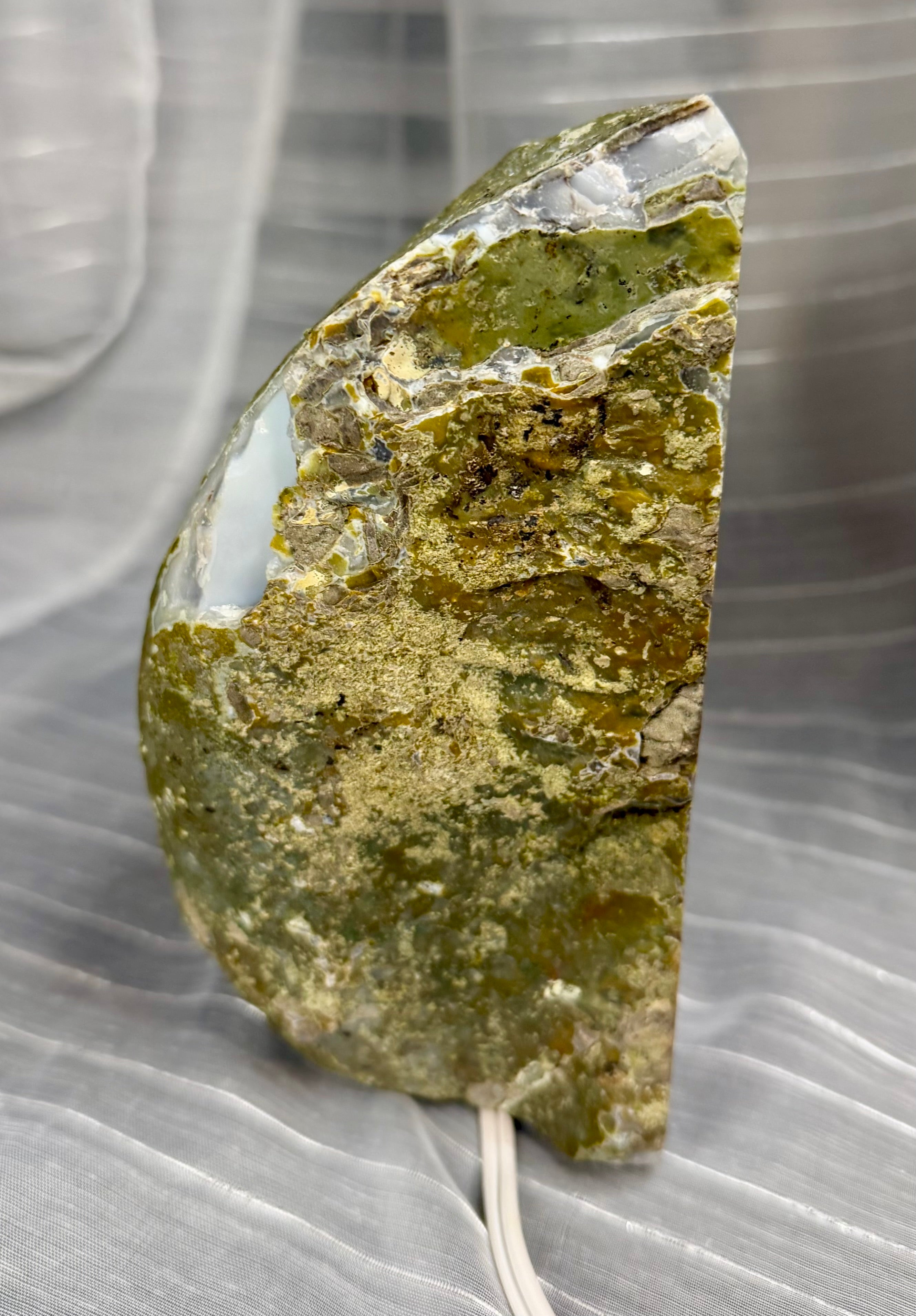 Natural Blue Banded Agate Lamp - Quartz Center with Green Rind